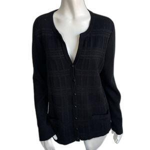 Jones New York Women's XL Cocktail Party Cardigan Sweater Plaid Jewel Buttons